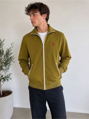 AMI Zipper zipped Sweatshirt High Collar Ami Heart Patch Olive Green Size small